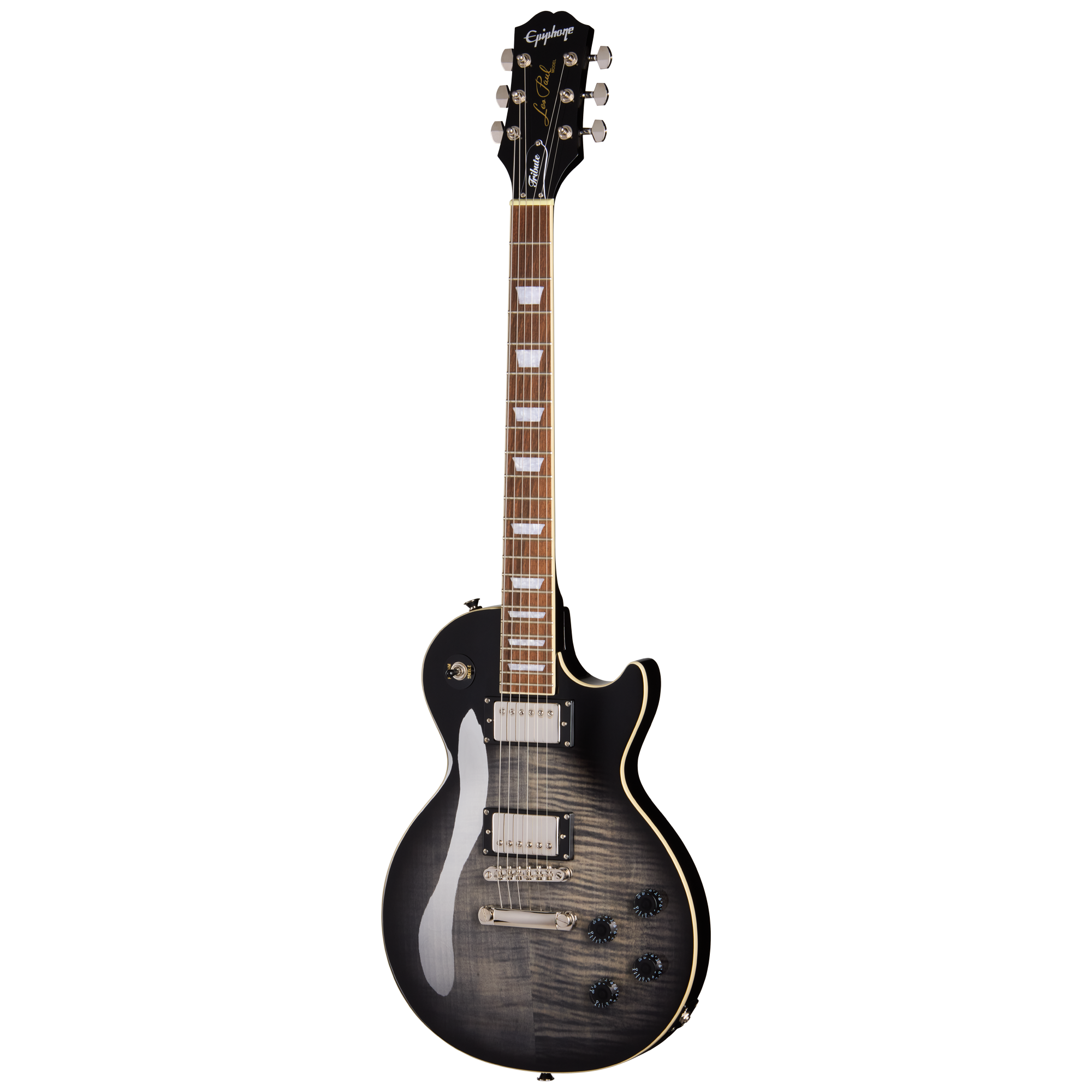 E-Gitarre, Schwarzes Finish, Flamed-Maple-Decke, Doppelspulen-Tonabnehmer, Einzelschnitt-Korpus